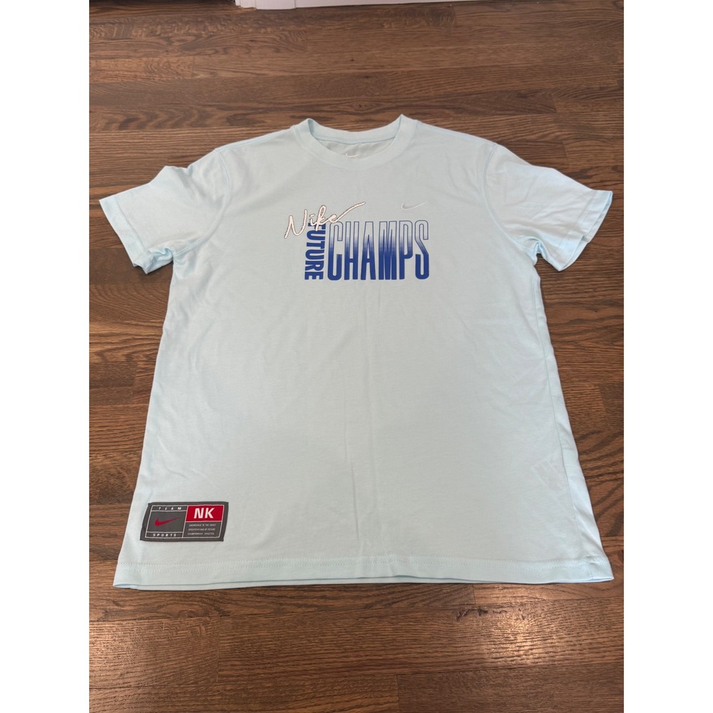 Nike Future Champs Light Blue Graphic T-Shirt Mens Short Sleeve Crewneck Tee - Picture 5 of 10